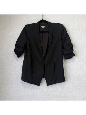 HELMUT Blazer Womens 2 Black Ruched Sleeve One Button Lined Made USA Jacket